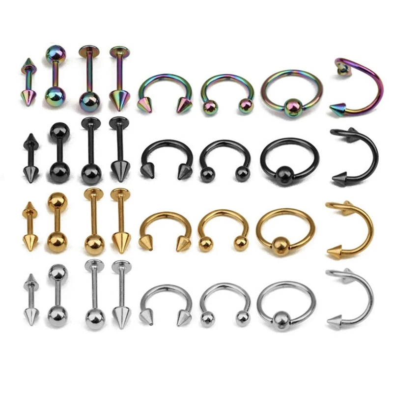 16 шт. для языка носа серьги гвоздики кольцо пупка набор Нержавеющая сталь