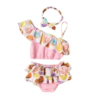 toddler infant baby girl two piece swimsuit cute donut print ruffles one shoulder bathing suit bikini set