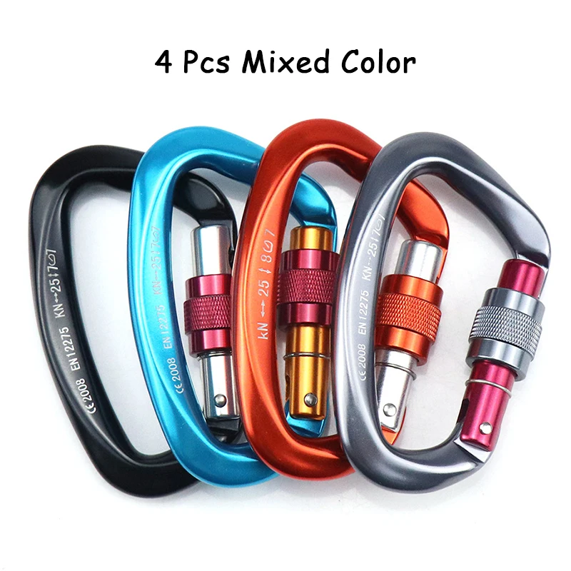

4PCS Professional Climbing Carabiner, 25KN D-Shape Climbing Buckle, Safety Lock D Buckle Climbing Lock