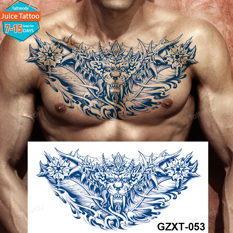 

Big Chest Tattoo Sticker Juice ink Natural Long Lasting Temporary Tattoo Waterproof Sexy Styles Man Boy Woman Body Art Painting