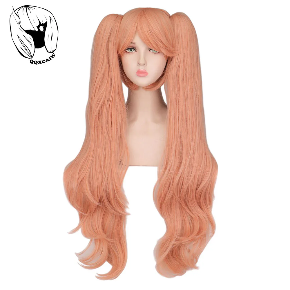 

QQXCAIW Dangan Ronpa Danganronpa Enoshima Junko Cosplay Wig Pink Long Wavy With Ponytail Clip Heat Resistant synthetic Hair Wigs