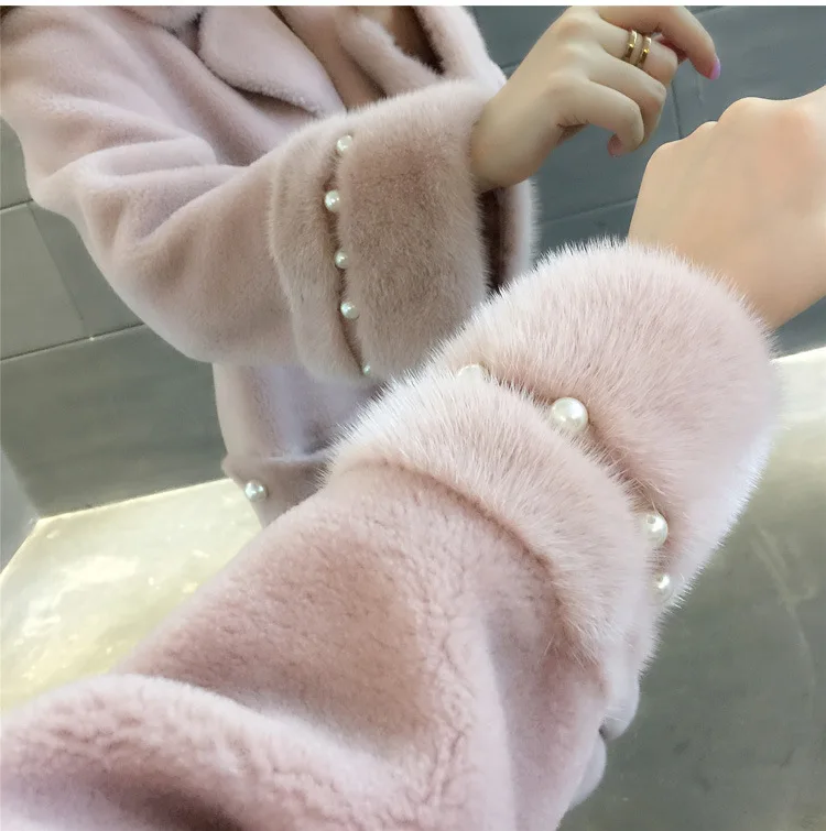 2019 зимняя шуба из зернистой овечьей шерсти Женская норковая средней длины