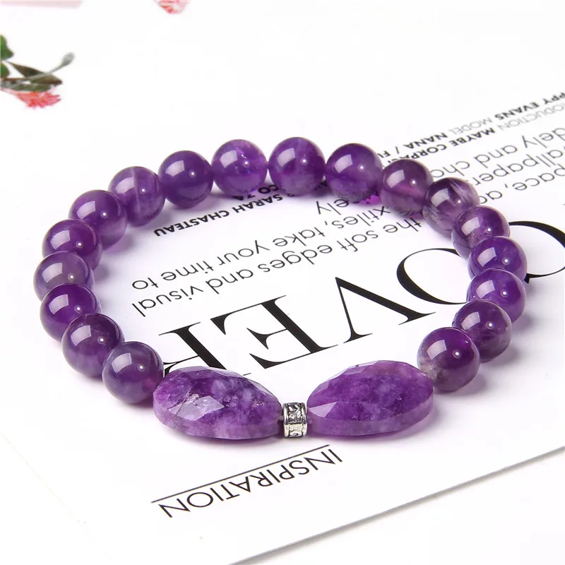 

Faceted Natural Reiki Amethysts Butterfly Charm Bracelets Women Stretch Jewelry 8 mm Purple Mineral Stone Beads Bangle Yoga Mala
