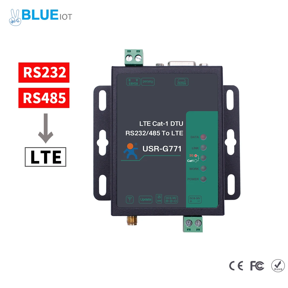 USR-G771-E LTE CAT 1 Cellular Modem Support LTE and GSM TCP UDP Transparent Transmission RS232 RS485 Interfaces with SIM Card