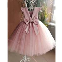 2021 new pink wedding dress beaded halter girl birthday party evening dress tulle princess ball gown