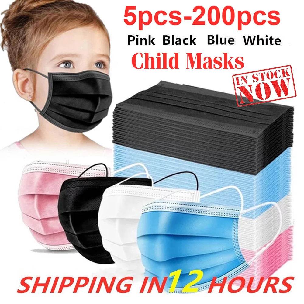 

5-200pcs Child Kids Mask Disposable Face Masks 3 Layer Filter Anti Dust Flu Fabric Melt blown Protective Breathable Mouth Masks