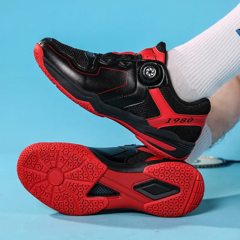 Professional Adjust-buckle Badminton Shoes Men Tennis Sneakers Mesh Athletic Sneakers For Men Anti-slip Sport Table Tennis Shoes