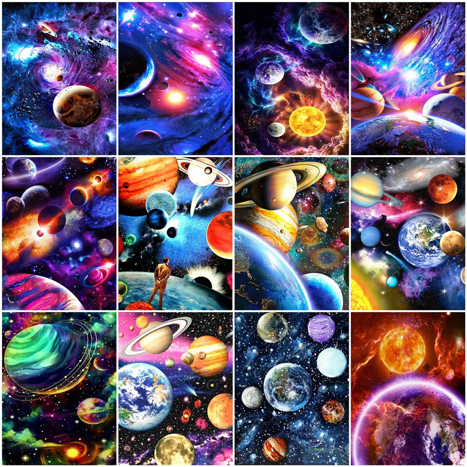 

AZQSD DIY Oil Painting By Numbers Abstract Planet Acrylic Paint Unframe Coloring By Numbers Landscape Handpainted Gift
