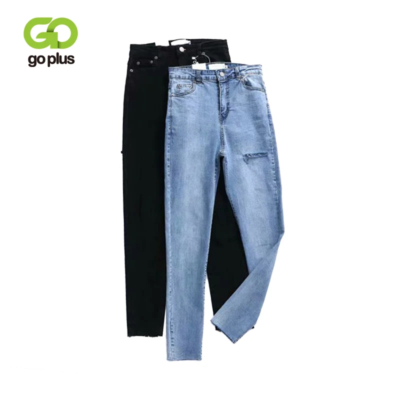 GOPLUS рваные женские джинсы деним цвет синий черный Большие размеры узкие Высокая
