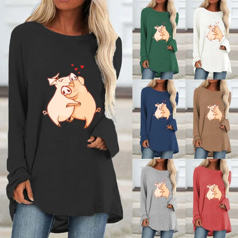 

Новая женская одежда, модная футболка с графическим принтом, Свободная Повседневная рубашка с длинным рукавом и круглым вырезом, осенние и зимние топы