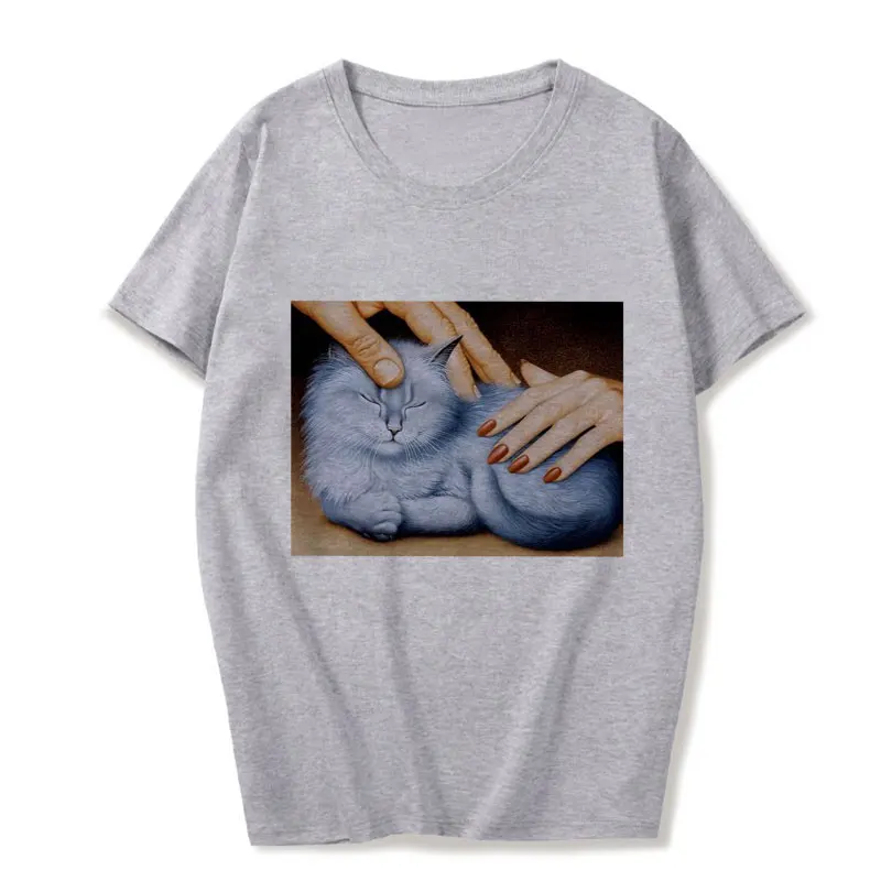 Summer New Casual Fashion Big Size Cartoon Art Spoof Fun Tops Tees Print Short-sleeved Michelangel Cute Cat Loose Female T-shirt | Женская