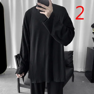 

Sleeve T-shirt men 2019 autumn new middle-aged men's silk crew neck T-shirt