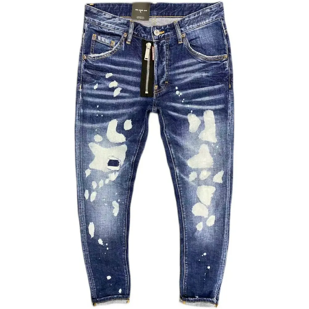 2022 New DSQUARED2 Jeans Men/Women Fashion Frayed Patches Splashed Ink Bleached Slim Fit Stretch Pants Button 0311