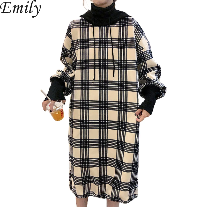 Зима 2019 роскошное корейское женское клетчатое платье миди уличная одежда