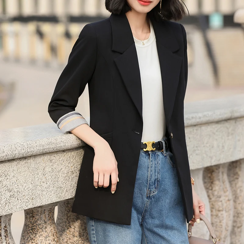 Boliyae High Quality Blazer Women 2021 New Designer Fashion Long Sleeve Black Jackets Spring Autumn For Office Lady Wear Tops