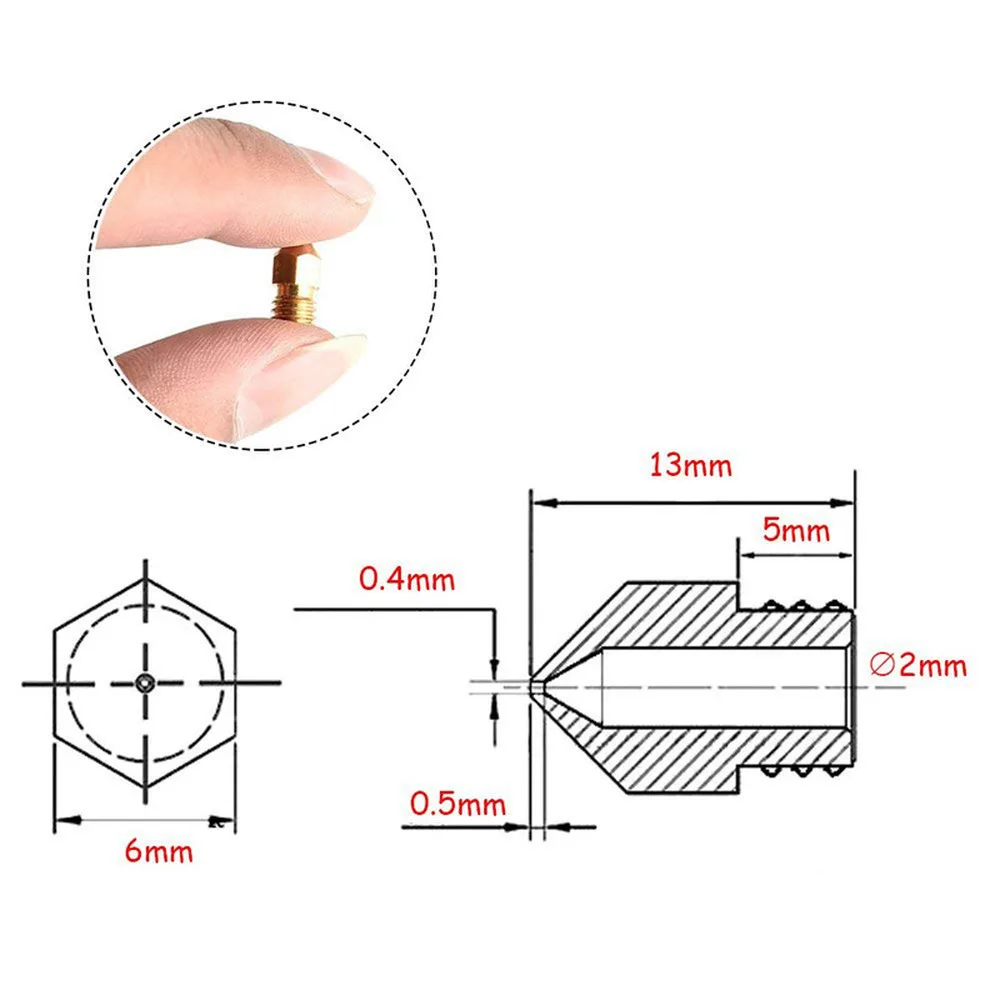 

5pcs/lot Mk8 Brass 3d printer nozzle 0.2/0.3/0.4/0.5/0.6/0.8/1.0 mm Copper Threaded Extruder Mk8 3d printer Parts 3mm