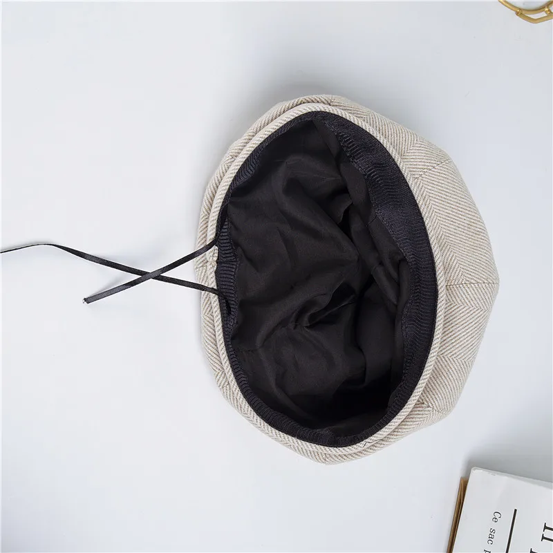 

Simple Women Wool Beret For Elegant Lady Winter Female Cotton Hats Plaid Vintage Octagonal Casual Autumn Girl Cap