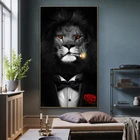 Современные картины с животными, Картина на холсте, забавная картина с дымчатым львом, настенный художественный постер для гостиной, домашний декор