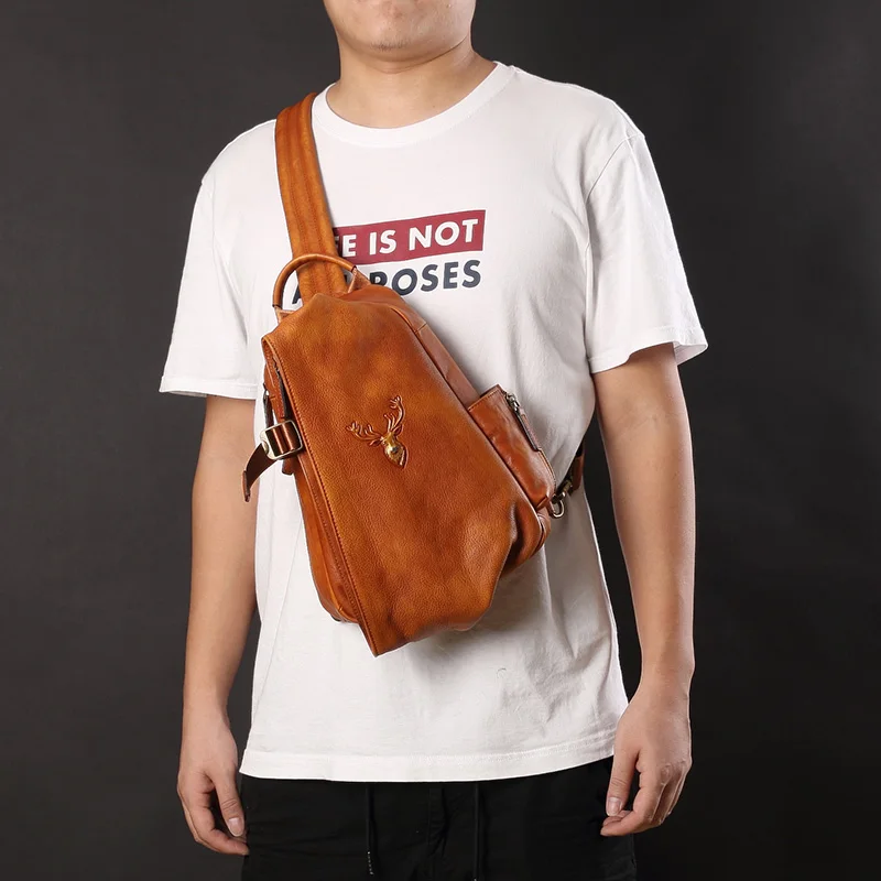 Винтажная Подлинная Мужская нагрудная сумка Leatehr мессенджер модная повседневная