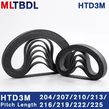 HTD 3M Timing Belt 204/207/210/213/216/219/222/225mm 6/9/10/15mm Width  RubbeToothed Belt Closed Loop Synchronous Belt pitch 3mm