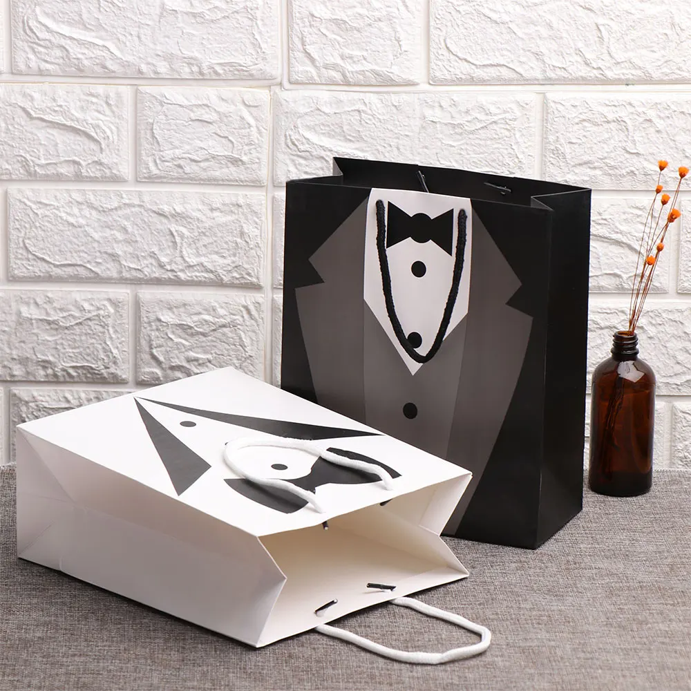 2 шт. новый бумажный смокинг для шафера подарочные пакеты с благодарностью черный