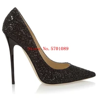 bling bling glitter stilleto thin high heel shoes black fashion anouk glitter finished leather pumps 35 41