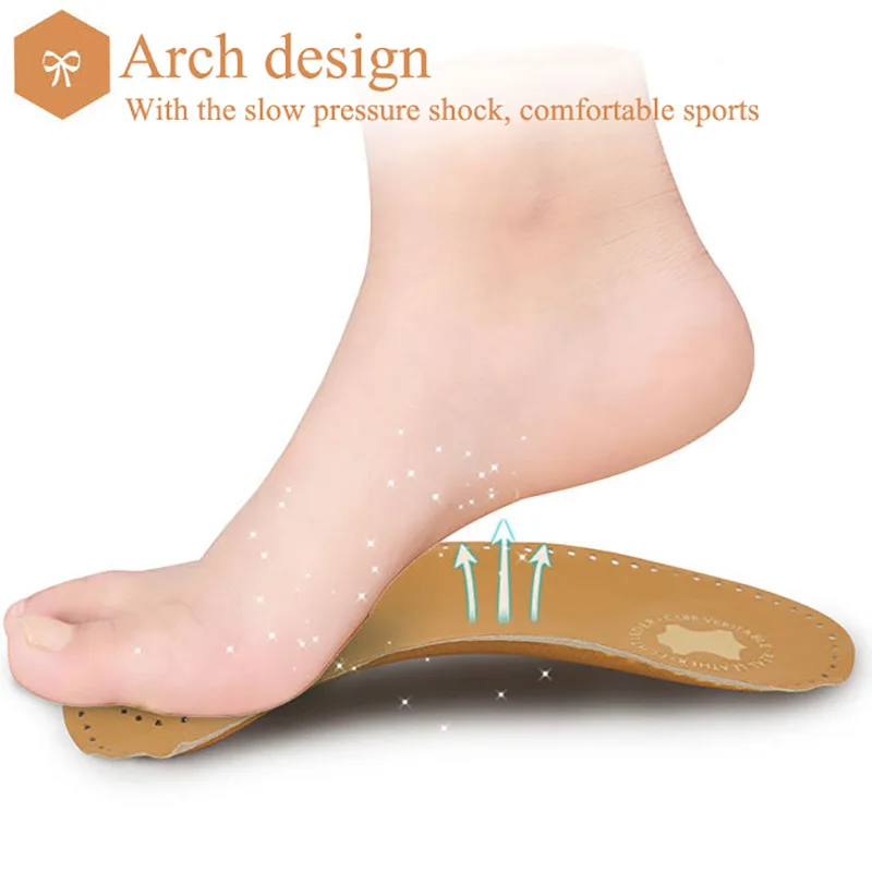 Unisex foot care 3/4 length insole leather flat feet orthopedic insoles arch vault half insole orthopedic insoles