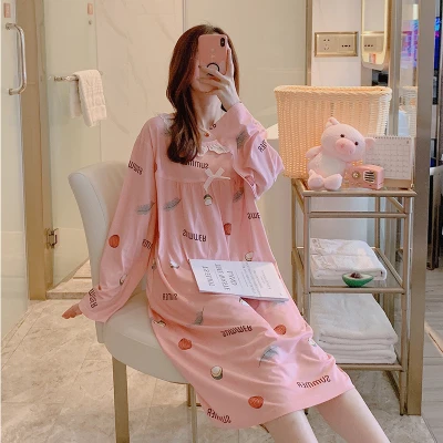 Женская ночная рубашка Fdfklak с длинным рукавом хлопковая Ночная в клетку