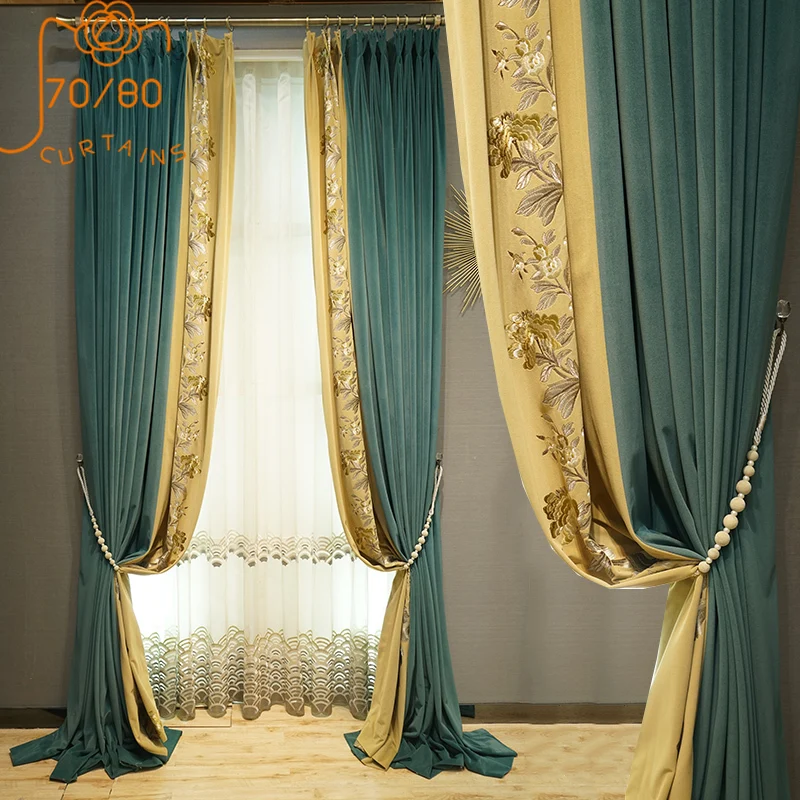 High-end Luxury European Style Flannel Embroidery Stitching Blackout Curtains for Living Room Bedroom Customization