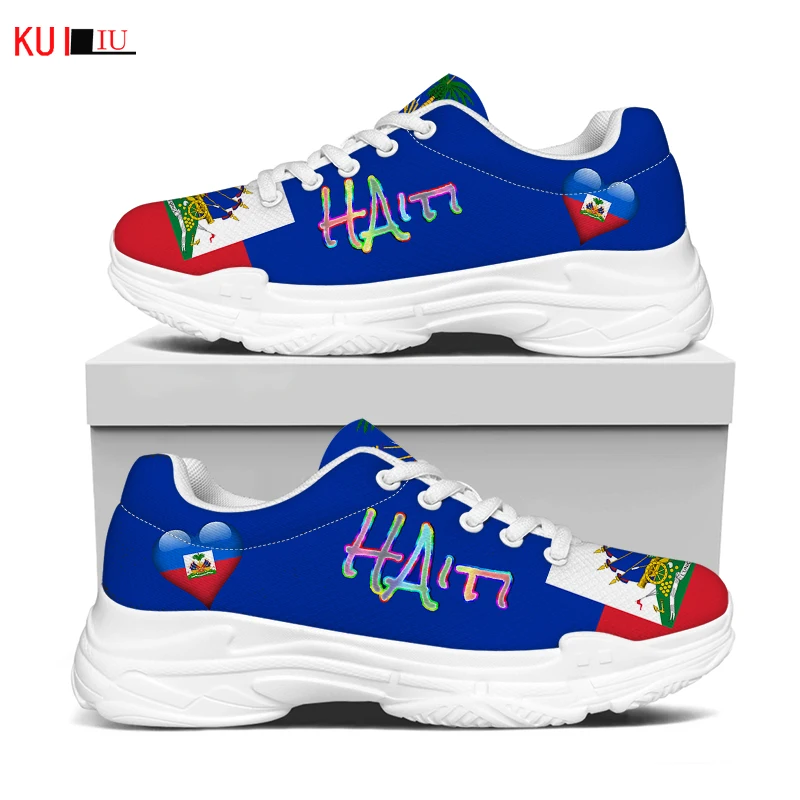 

KUILIU New Fashion Haiti Flag Printing Women Chunky Sneakers Increasing Casual Breathable Mesh Shoes Autumn Female Footwear