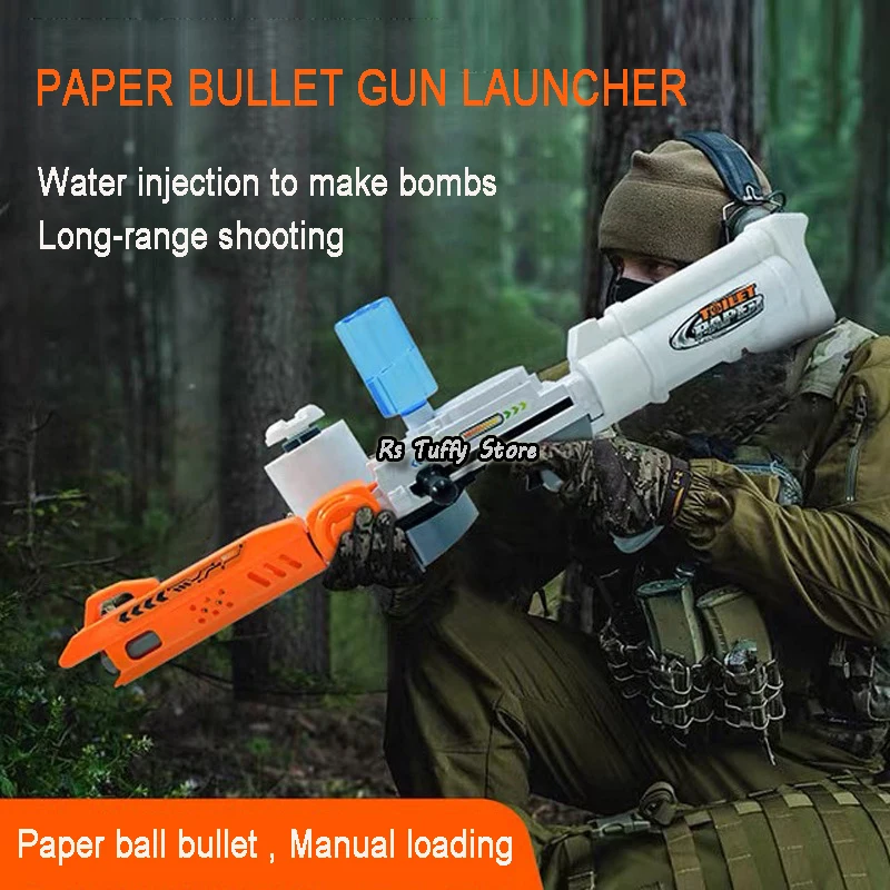 

Toilet Roll Paper Launcher Safe Wet Tissue Paper Unlimited Shooting Soft Bomb Toy Gun Manual Loading Outdoor Kids Fun Game Toys