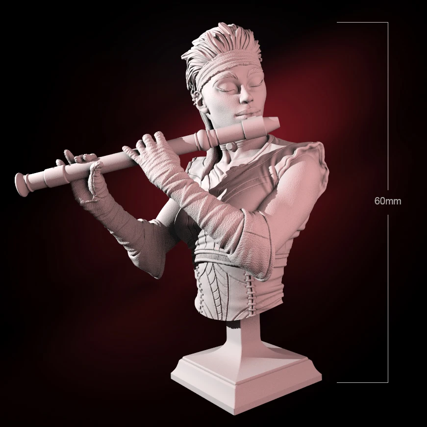 60 мм смолы модель Девочка играет флейта бюст рисунок Неокрашенный без Цвет RW-036 |