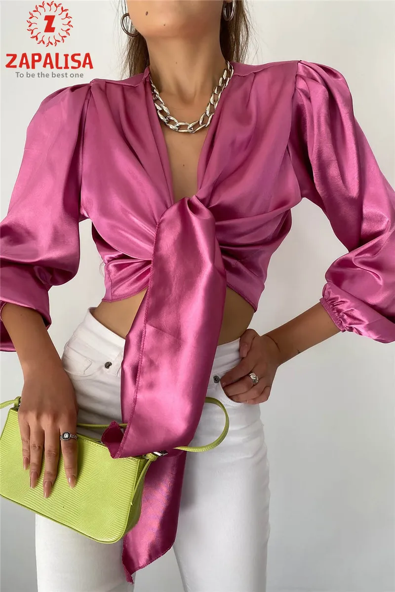 

Женская Однотонная рубашка с V-образным вырезом и длинным рукавом