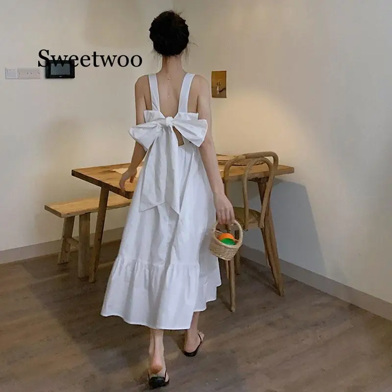 

2020 New Fashion Elegant Green Dresses New Summer Sling Sweet Dress Sexy Backless Bow Tie Lace Up Clothe Women Vestiods