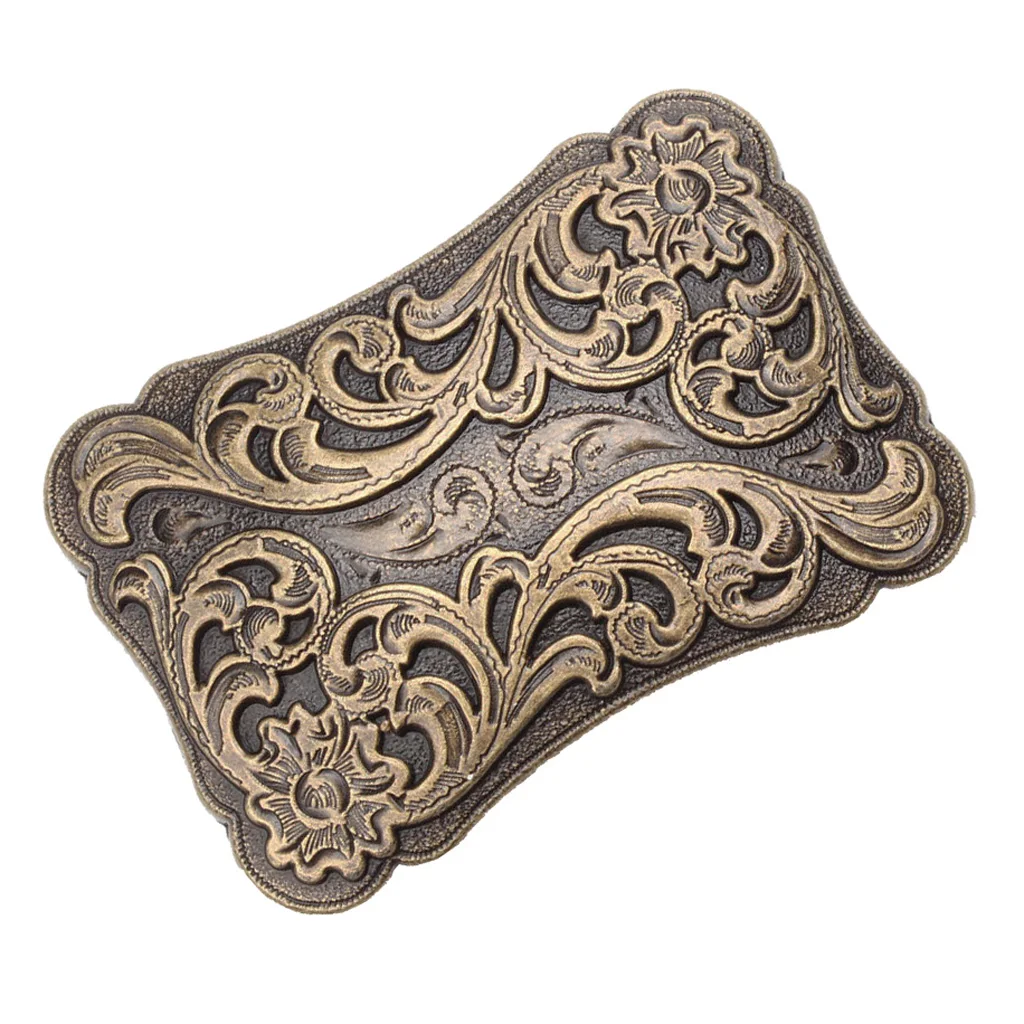 Western Belt Buckle Arabesque Pattern Antique Metal Men Casual Bronze |