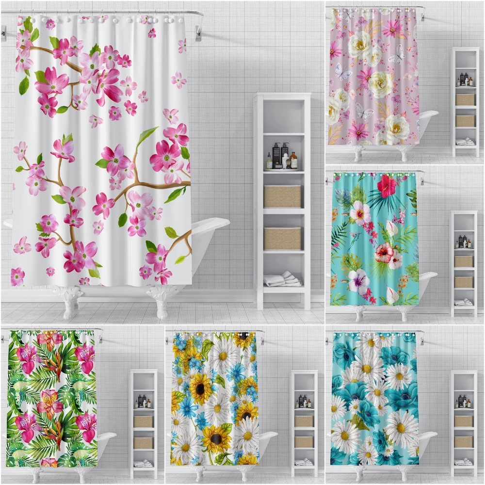 

Colorful Floral Shower Curtain Waterproof Bathroom Curtain Hooks Nature Plant Leaves And Flowers Shower Curtains For Bathroom