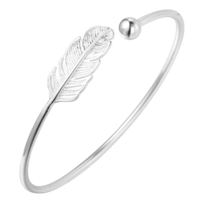 

Season Gate 925 Sterling Silver Personality Trendy Feather Small Bead Adjustable Size Open Bracelets for Women Girls SB004