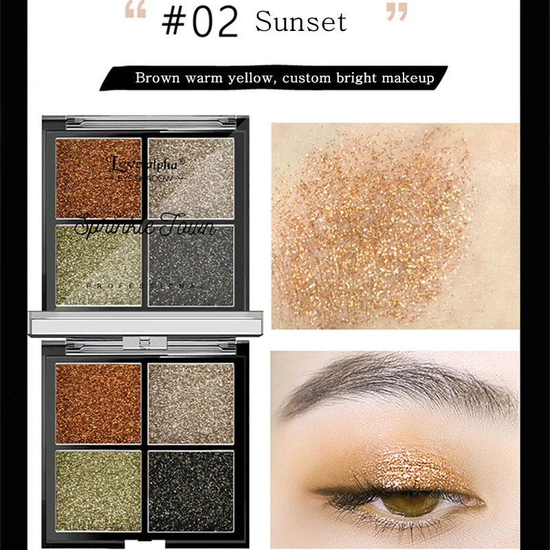 4 цвета блестящие тени для век Палитра Макияж Любовь Альфа Профессиональная