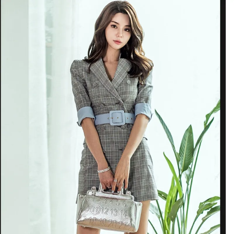 2019 осень зима Хаундстут блейзер платье для женщин бодикон с коротким рукавом