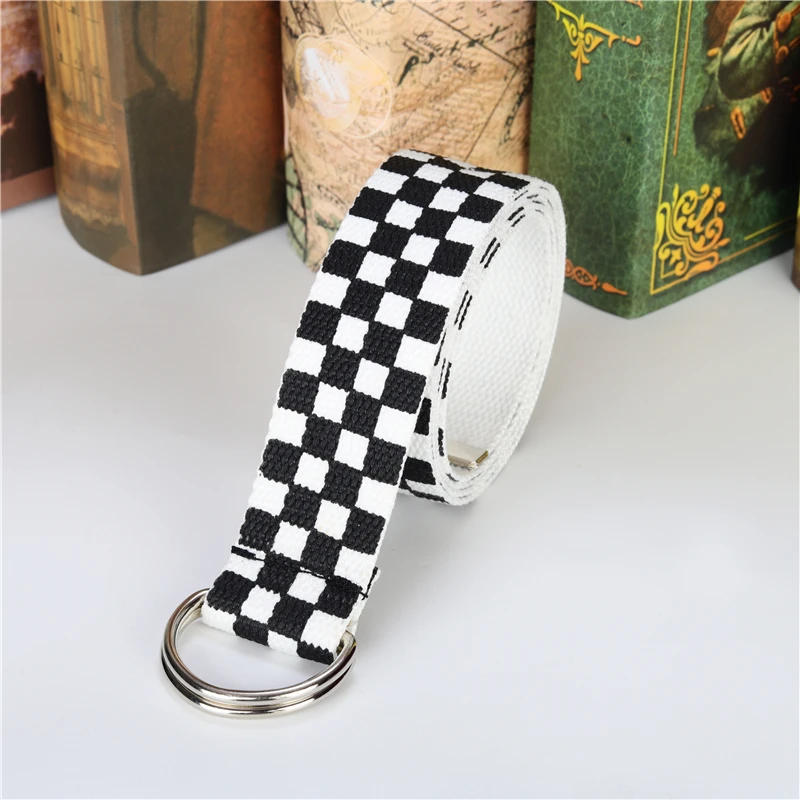 Женский Клетчатый Ремень из ткани черный белый Повседневный длинный ремень в