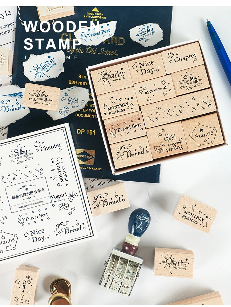 11pcs/set Vintage star sky english stamp DIY wooden rubber stamps for scrapbooking stationery scrapbooking standard stamp