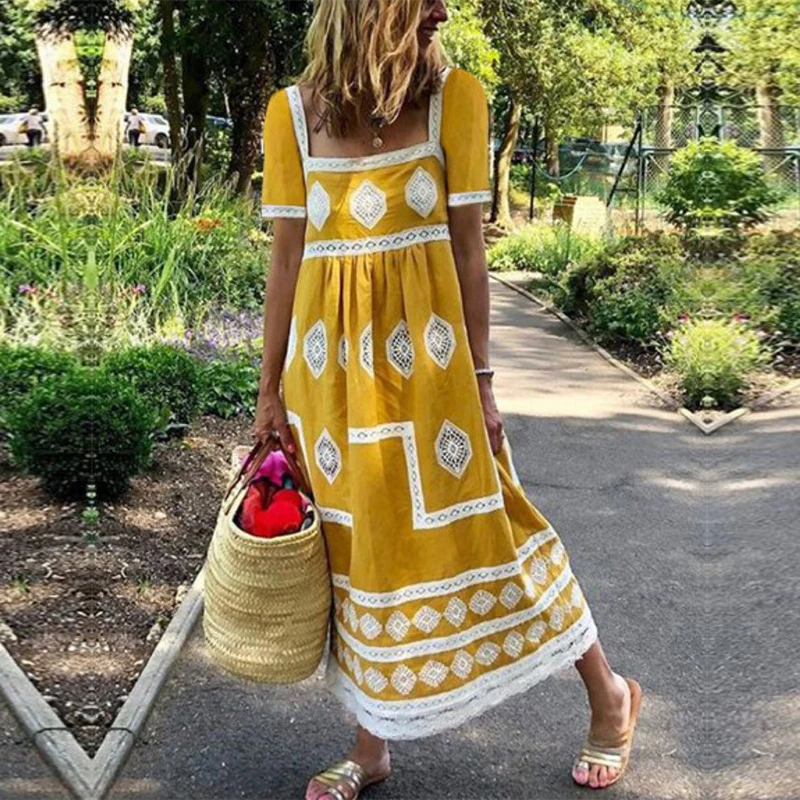 Женское Элегантный квадратный вырез пляжное платье сексуальное Вечерние без