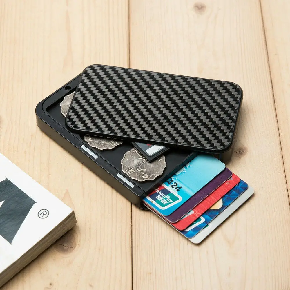 

2020 Carbon Fiber Slim Wallet for Men Slim Credit Card Holder RFID Blocking Metal Wallet Purse Male Business Card Holder