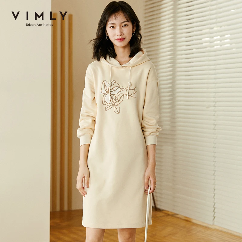 Зимнее женское платье Vimly модное вязаное свободное с капюшоном и длинным рукавом