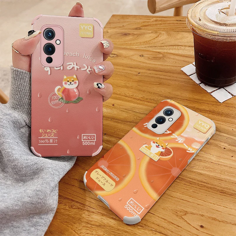 

Peach Phone Case For Oneplus 9 9pro 8t 8 8pro Pro Lambskin Four Corners Stick Leather Cover