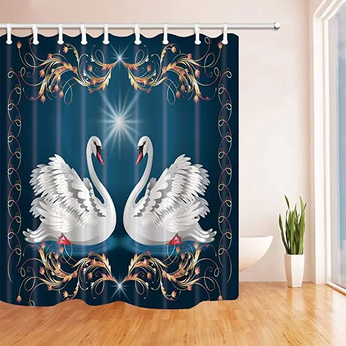 Птица декор в виде лебедя пара синем цвете полиэстер ткань душевая занавеска для
