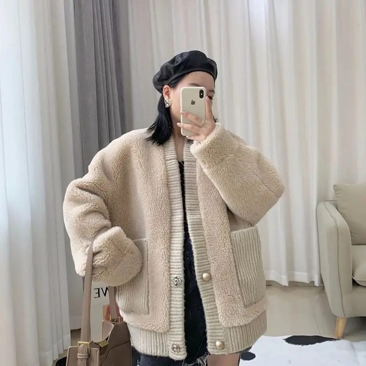 

HStar Women Winter Lambswool Coats Vintage Female Loose Thick Single Breasted Cardigans Casual Lady Warm Faux Fur Outwears