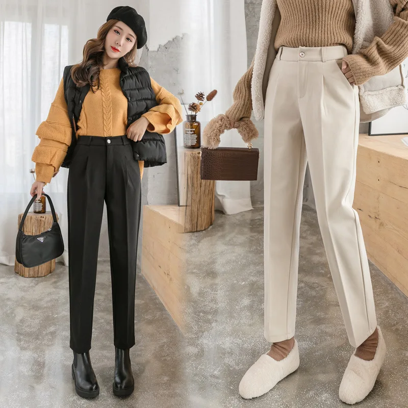 Новинка Осень-зима 2020 плотные шерстяные повседневные брюки с высокой талией