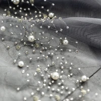 nordic luxury pearl embroidery sheer curtain shining beads grey tulle curtain for romantic wedding room custom french voile 4