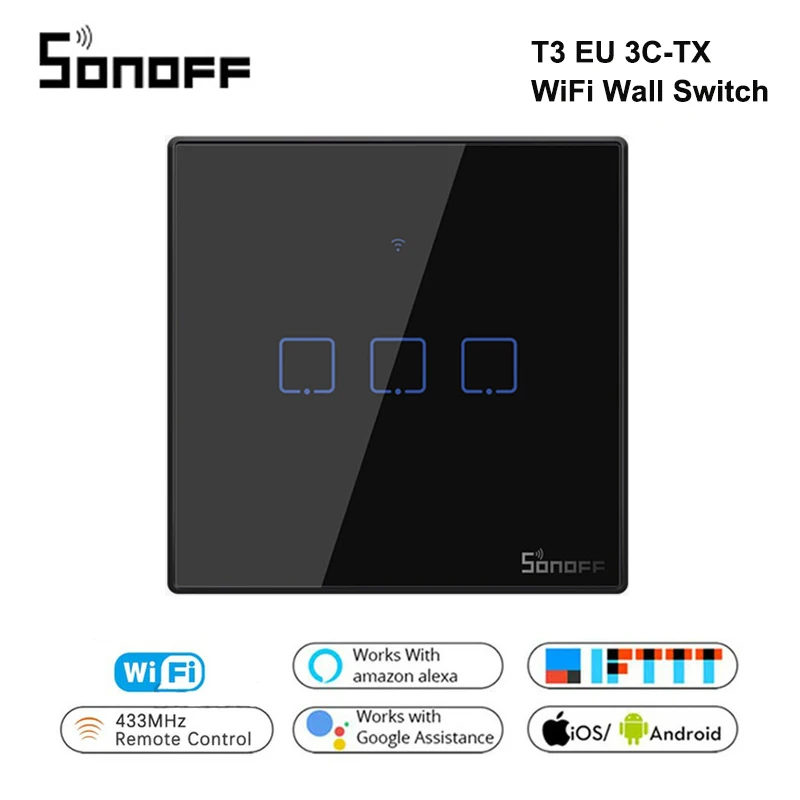 

Настенный сенсорный выключатель Sonoff T3 EU 3C TX Smart Wifi Smart Home с бордюром 433RF/Voice/APP/сенсорное управление работа с Google home Alexa